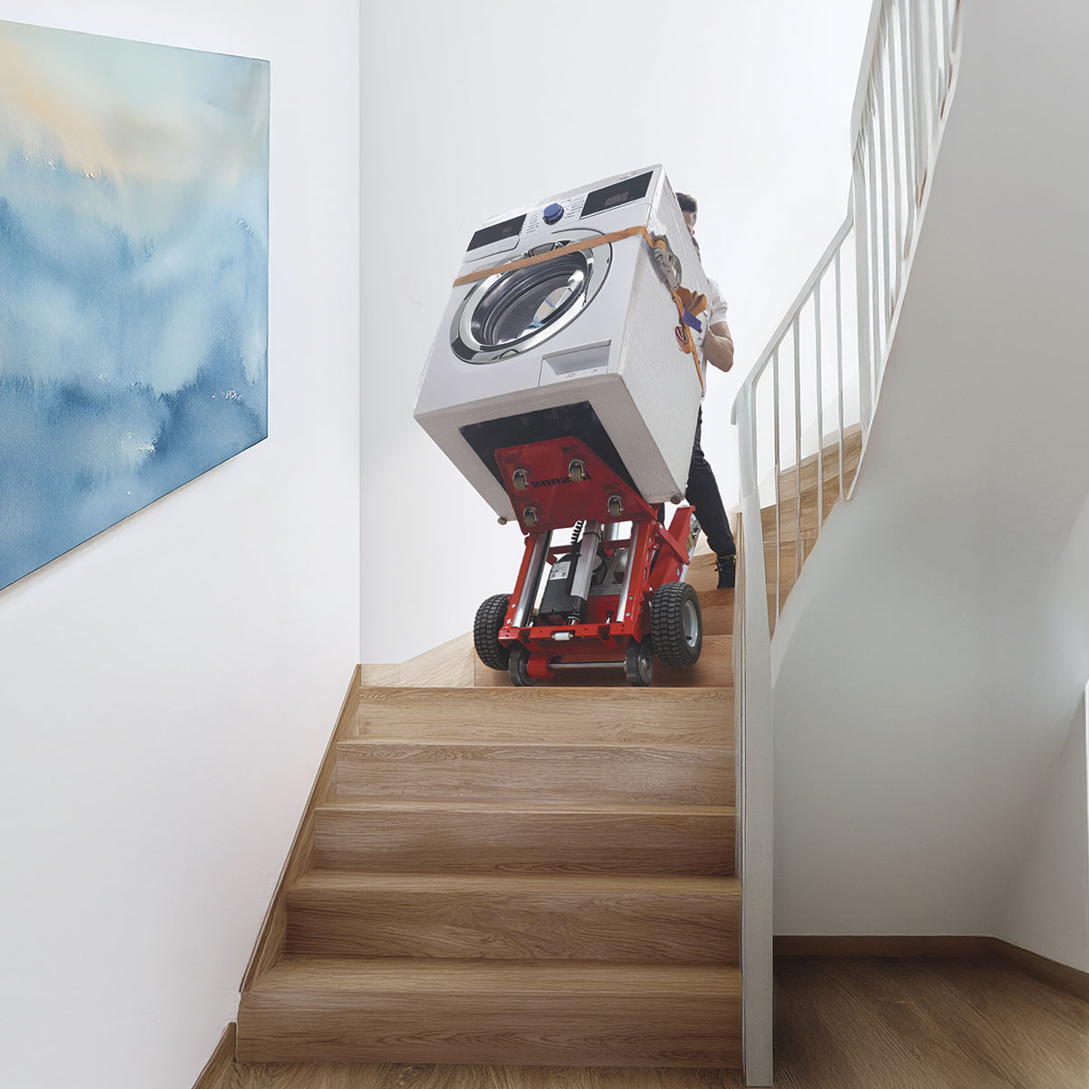 Buddy Treppensteiger auf Wangentreppe Transport Waschmaschine