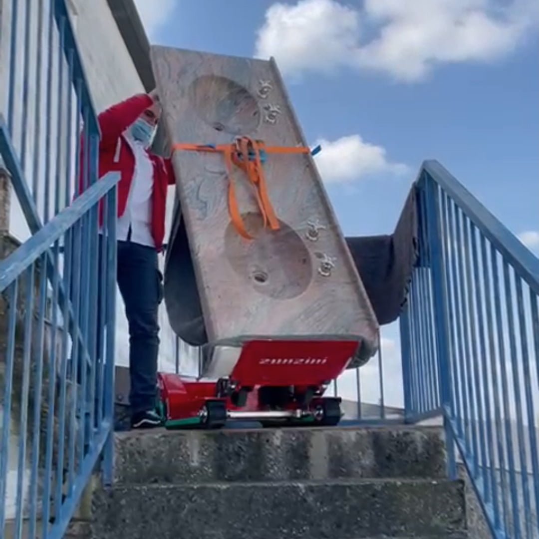 Zonzini trolley for stone countertop installation in apartment building
